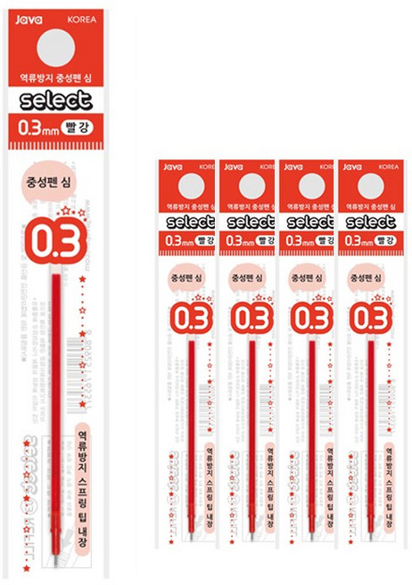 자바 셀렉트 볼펜 리필심 0.3mm 5개 세트, 1세트, 적색