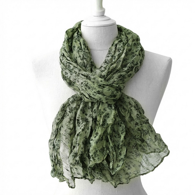 메리앤유 쁘띠 플라워 내츄럴 주름 롱 스카프 간절기 머플러