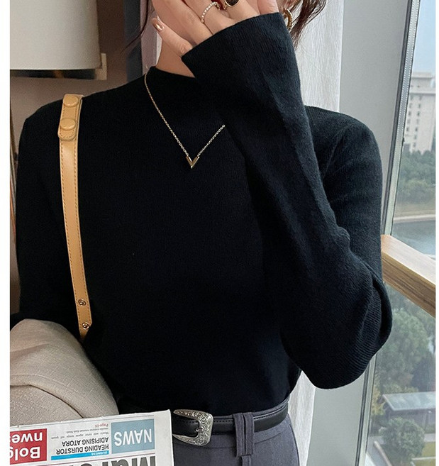 앨오앤지 여성 슬림 반폴라 긴팔티