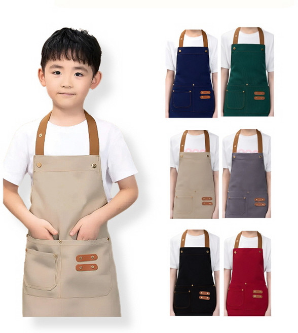 엘린베베 어린이 방수 자수 앞치마 남아 여아 미술 학원 유치원 요리 공방 준비물, 진녹색(자수없음)