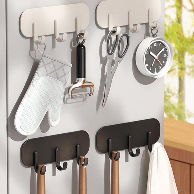 1+1 냉장고 자석 후크 강력한 자국없는 부착 현관문 마스크 차키 걸이, 1세트, 블랙 3칸 2P