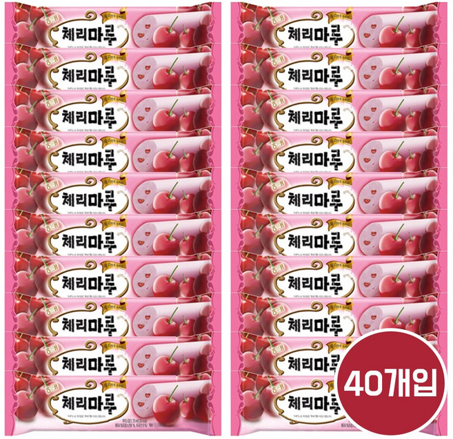 막대 바 아이스크림 (1종류 40개입) 대용량 옛날 업소용 아이스크림 골라담기 메로나 별난바 캔디바 쿠앤크 비비빅 아맛나 바밤바 호두마루 돼지바, 3. 체리마루 40개입, 40개, 63ml