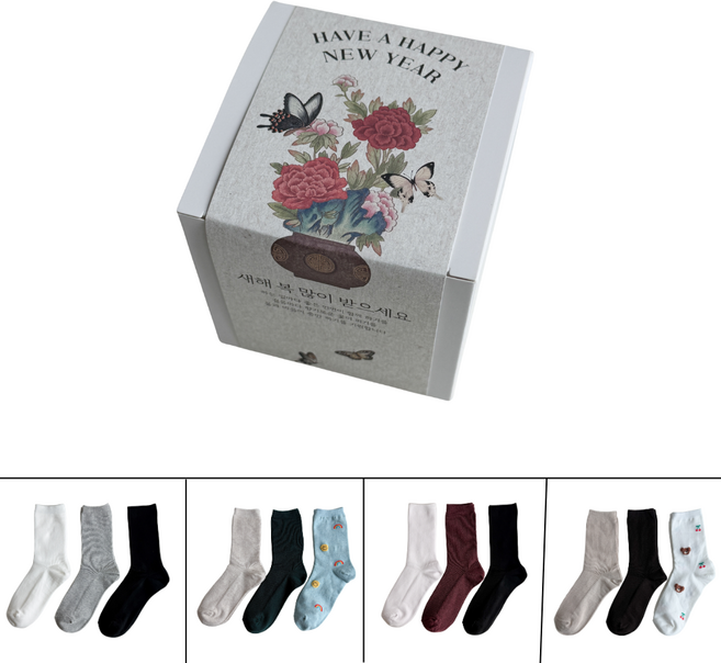 후스박스 설날 명절 선물 데일리 여성양말 3켤레 선물세트