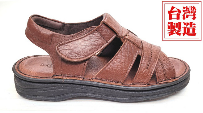 腳Y舒爽 真皮吸汗 台灣製造 氣墊涼鞋 紳士 牛皮 全縫線 真皮涼鞋 外出涼鞋