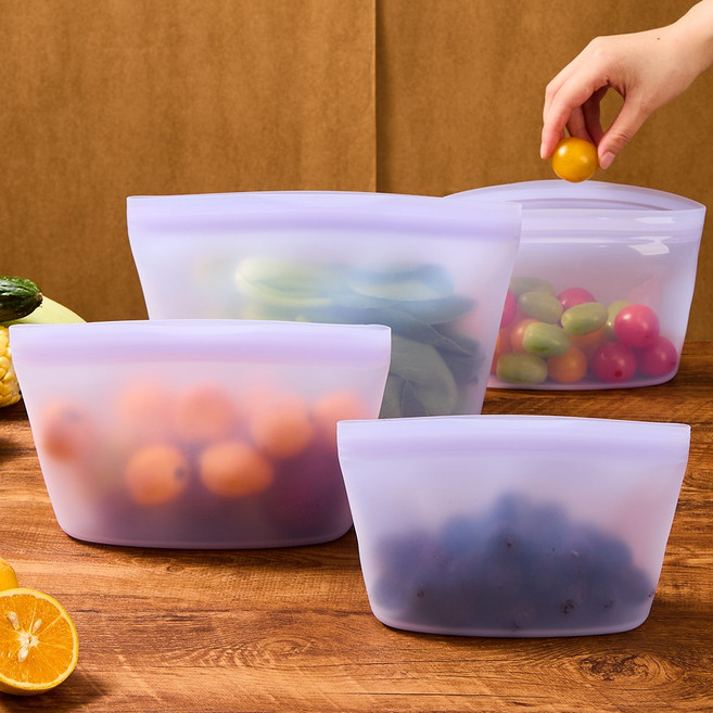 마치홈 대용량 밀폐 실리콘 지퍼백3종 1L+1.5L+2L, 1세트, 퍼플