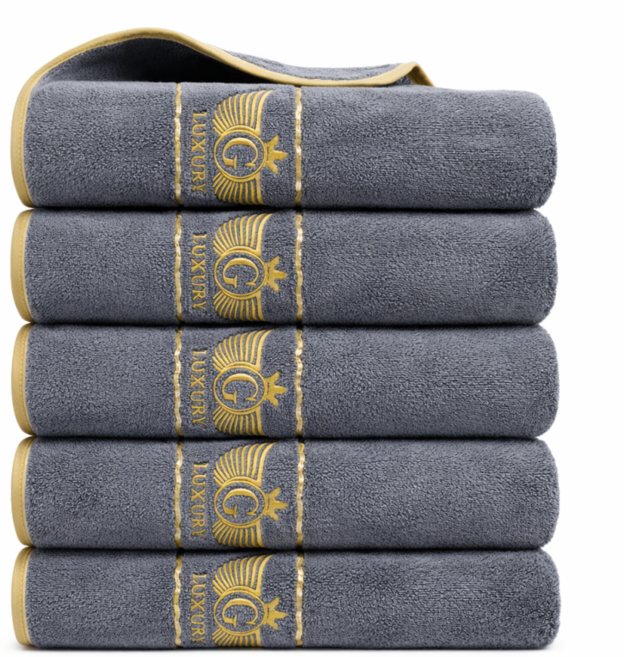 상덕 호텔수건 40수 프리미엄 자수 두꺼운 고급 타월, 5개, 차콜그레이