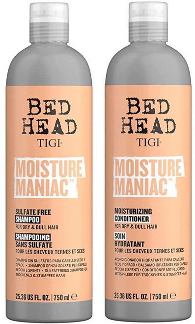 티지 TIGI Bed Head 황산염 프리 샴푸 및 컨디셔너 세트 건조한 모발용 아르간 오일 함유 수분 매니악 헤어 케어 750ml(25온스) 2팩 137323