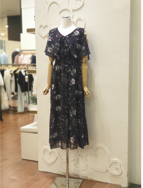 샤틴 플라워시폰 롱 원피스