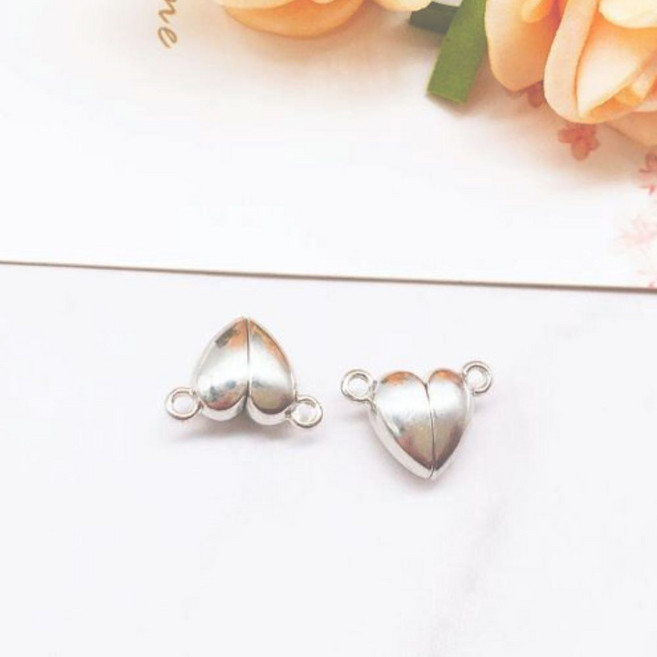 목걸이 (팔찌) 마감 장식 - 악세사리 부자재, 하트 자석형 실버 (1쌍), 1개