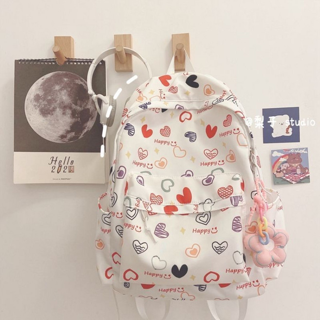 可愛卡通印花雙肩包，少女軟妹日系百搭書包