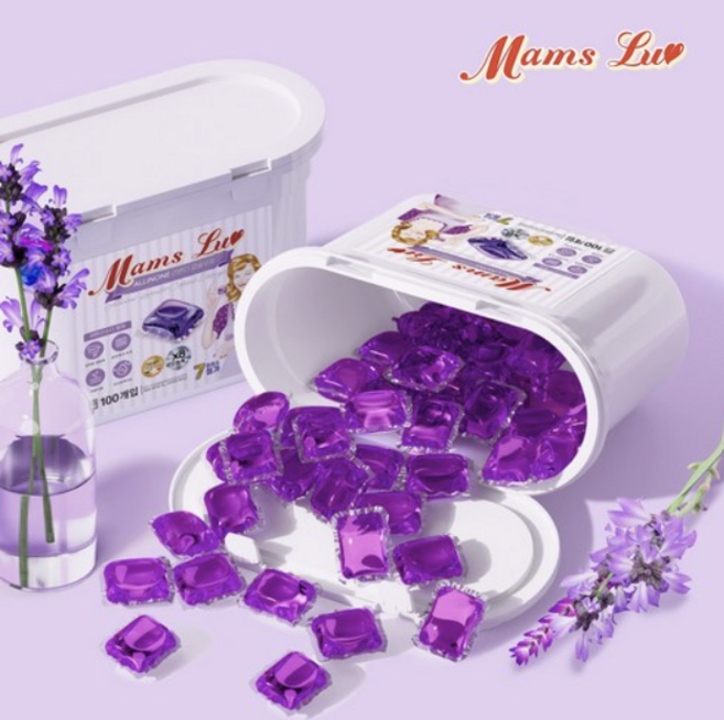 맘스럽 국내생산 초고농축 액티브효소 실내건조 간편사용 올인원 라벤더 캡슐세제 800g, 100개입, 3개