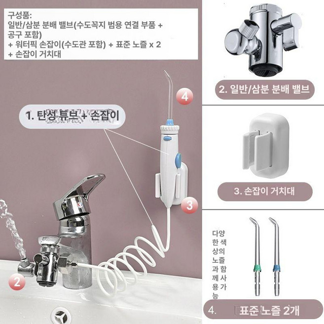 올솔드 직수구강세정기 수도직결식 수도연결 치실 가정용, 다기능 표준노즐2개 3개 출수구, 기본 모델명/품번