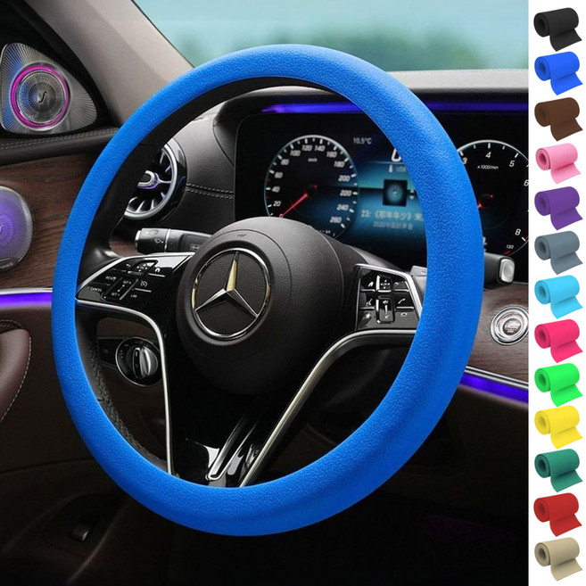 토이팝21 논슬립 차량용 핸들커버 실리콘 얇은 원형 D컷 15컬러, 블루