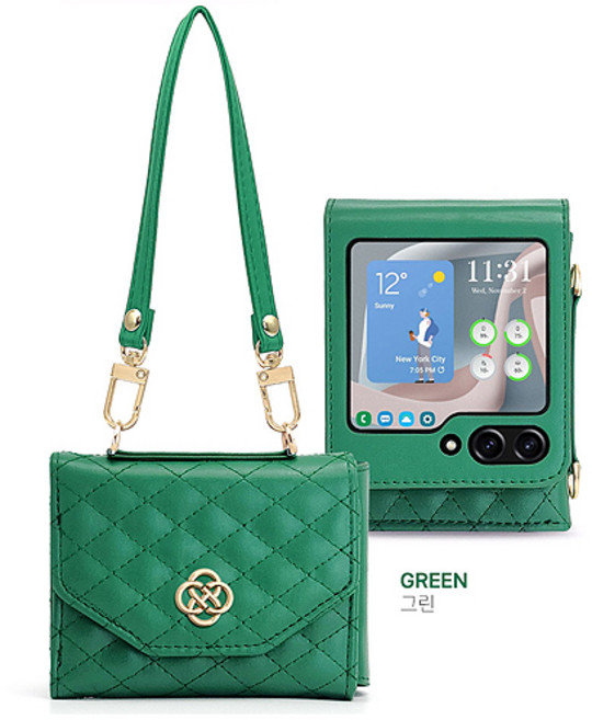 (사은품 전자파차단스티커) 갤럭시Z플립7FE 겔럭시Z플립7FE SM-F761N 지폐 카드 수납 컬러 체크 패턴 퀼팅 지갑형 손목 스트랩 포함 잠금장치 다이어리