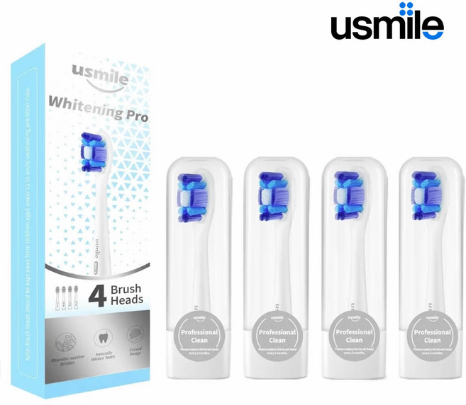 usmile 유스마일 전동칫솔 전용 스마트 화이트닝 프로 리필 칫솔모, 화이트, 4개