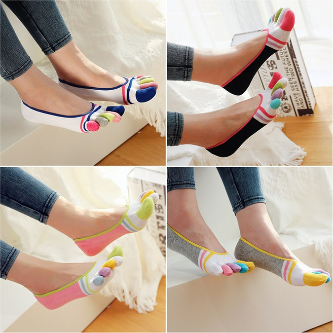 Makone 여성용발가락양말 슬림핏 얕은 트 다섯발가락양말 여름 여성 귀여운 발목양말 미끄럼방지 순면 발가락, 03