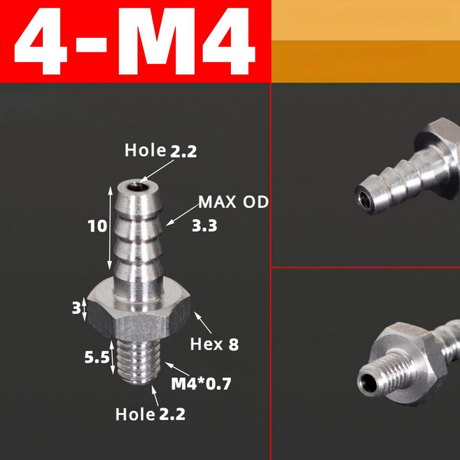 M3 M4 M5 M14 M16 공기 304 호스 M10 12MM 스테인레스 가스 피팅 M12 10 M6 파이프 바브 M8 남성 니플 스틸 미터법, 4xM4, 1개