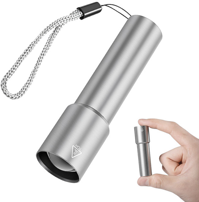 Nicoliley 미니 손전등 38g 초강력 줌 기능 알루미늄 합금 LED 손전등 USB충전, 1개