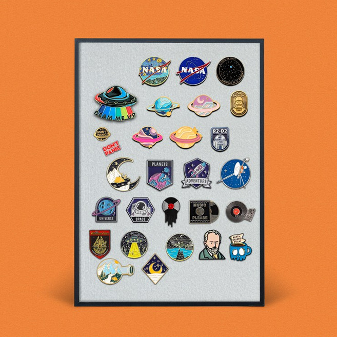 에이모노 뱃지보관액자 핀 뱃지 메탈프레임, 1개, 블랙, 화이트 핀보드