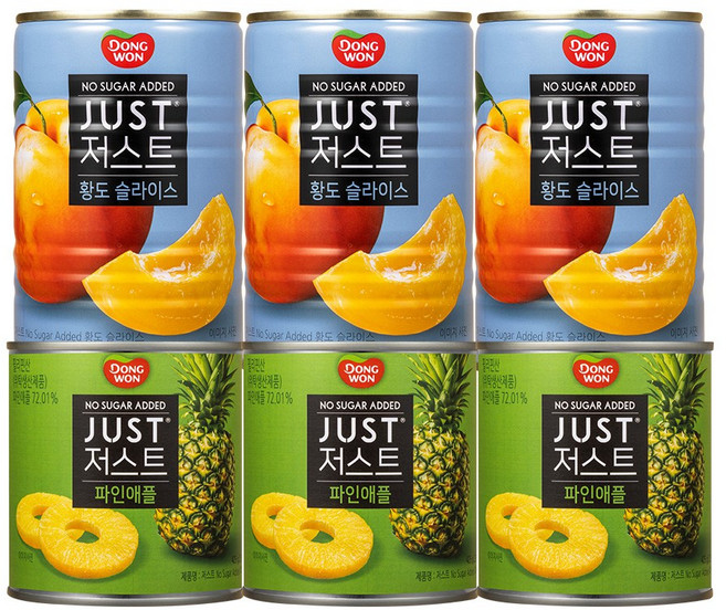 [동원] 저스트 노슈가 황도 슬라이스 400g x3개+파인애플 425g x 3개