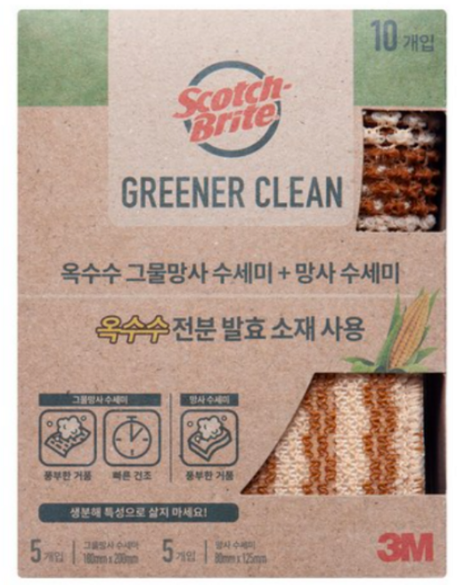 3M 그리너클린 옥수수 그물망사 수세미, 1개, 5개입