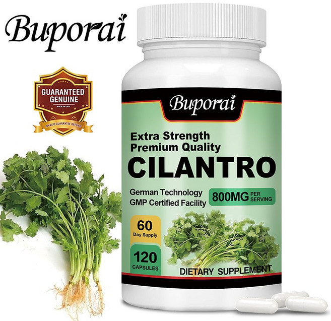 고수 - 800mg 120캡슐 - 비건 고수 보충제 항산화제 풍부 천연 세정 및 해독 - 필러 없음 비유전자변형, 1개, 60정