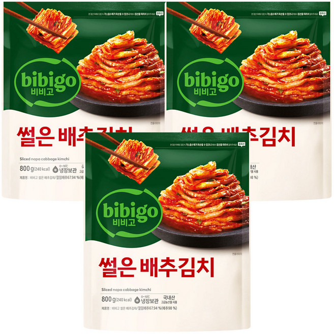 비비고 썰은 배추김치 맛김치, 800g, 3개