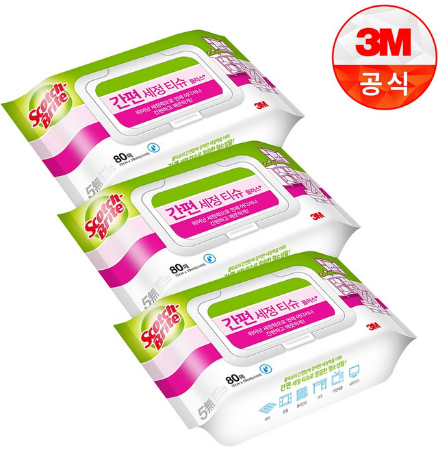 스카치브라이트 간편세정티슈 플러스 80매, 3개