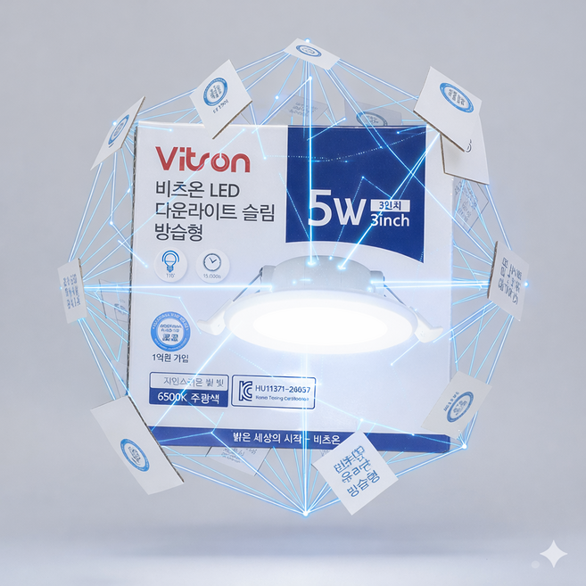비츠온 LED 3인치 5w 다운라이트 주광색 수량판매 플리커프리 A/S 2년, 10개