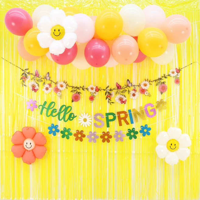 파티짱 스프링 봄 가랜드 풍선 세트 유치원 어린이집 장식 소품, 1개, 풍선 커튼 세트(옐로우/글리터)