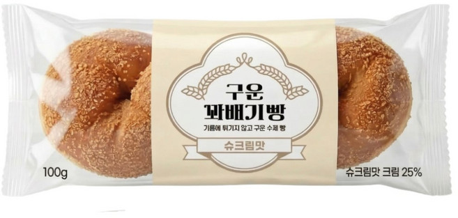 구운 꽈배기빵 슈크림맛 천원빵 대용량 회사간식, 40개, 100g