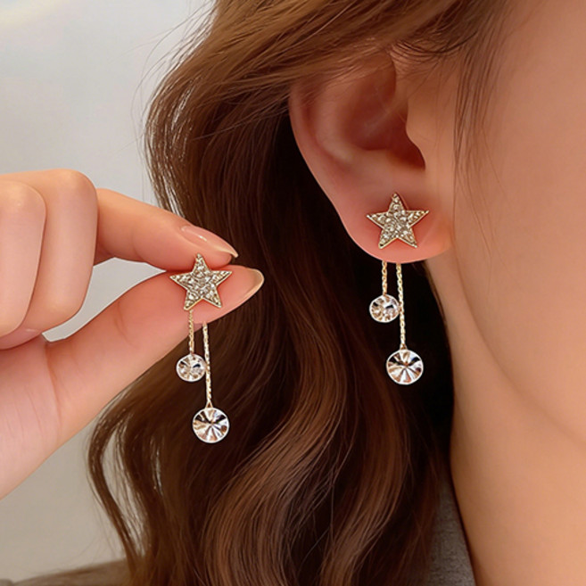 여성 파티 축제 행사 롱체인 드롭 큐빅 별 귀걸이 A2037