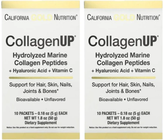 캘리포니아 골드 뉴트리션 콜라겐Up 가수분해 해양 콜라겐 펩타이드 히알루론산 및 비타민C 함유 무맛 10팩 각 5.15g 2통, 2개 - 쿠팡
