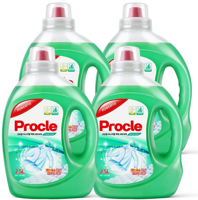 3+1 프로클 부스터 젤 세탁세제 2.5L 런드리코튼 실내건조 고농축 액체 일반 드럼 겸용 일반용 드럼용, 4개