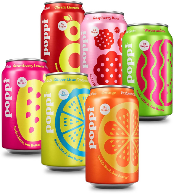 mother beverage poppi 스파클링 버라이어티 Fun Favorites 사과식초 셀처수 프리바이오틱 12온스 12개입, 12개, 355ml