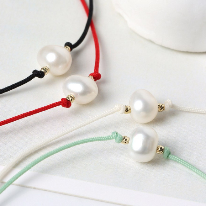 오로프 14K 천연 담수진주 컷팅 금볼 컬러 끈팔찌 10가지 색상 소원 매듭 팔찌