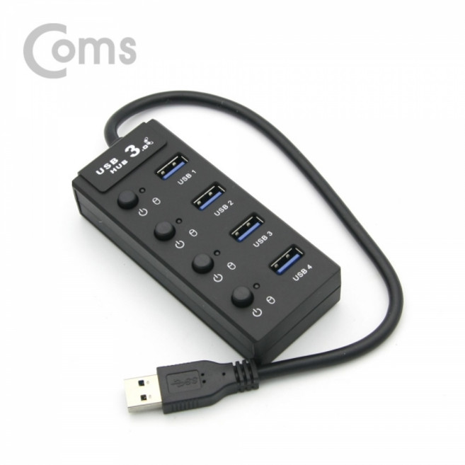 Coms [BT412] Coms USB 허브 3.0 (4포트/무전원) 개별스위치 30cm, 상세페이지 참조, 1개