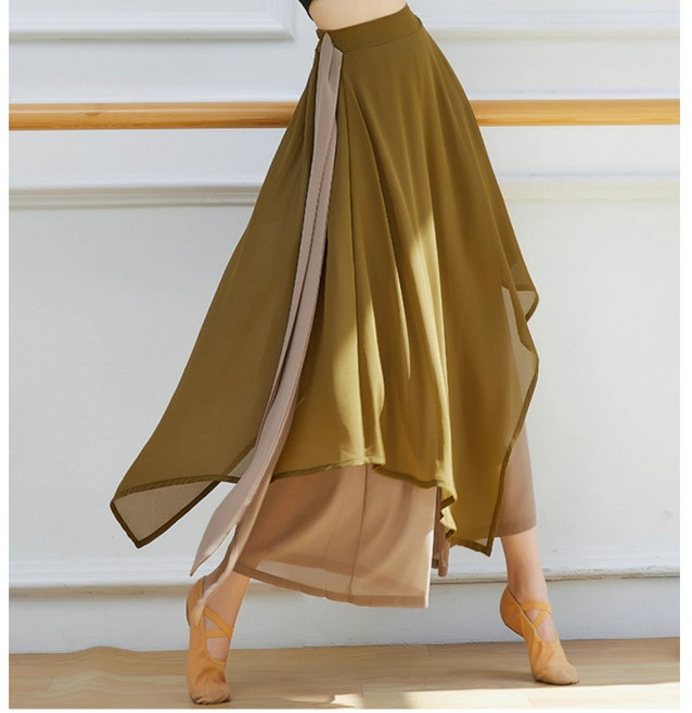 쌍천 한국무용 와이드 쉬폰 치마바지 연습복 무용바지 투톤 쉬폰 팬츠 댄스바지