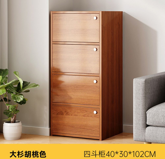 침실 서랍장 안방 우드 원목 깊은 다용도 드레스룸 옷 수납장 대형, 조립, 4단 호두색 40*30*102cm