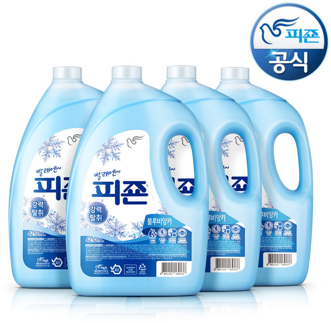 피죤 프리미엄 섬유유연제 블루비앙카 리필, 4개, 4.21L