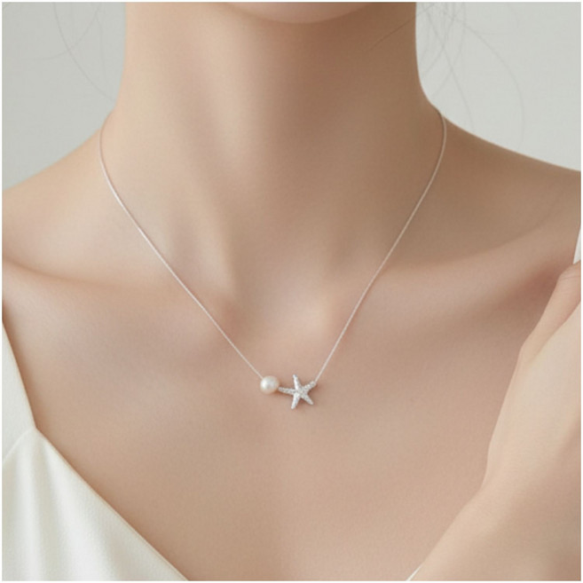 유헤르 여름 바다 미니 불가사리 별 진주 펜던트 목걸이