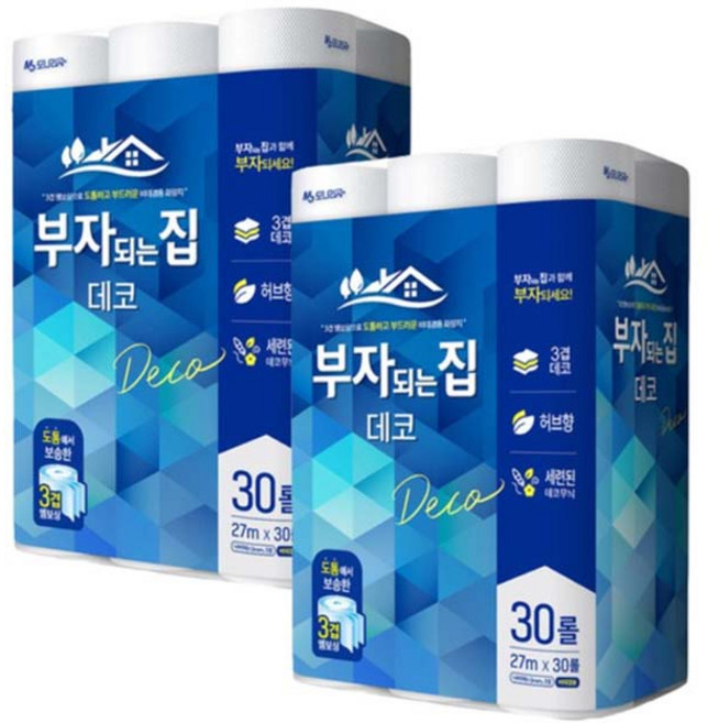 모나리자 부자되는집 데코 3겹 27m 30롤 화장지, 2개