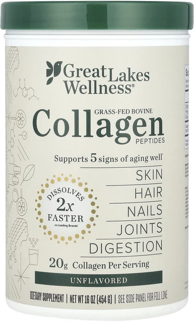 Great Lakes Wellness 빠른 용해 콜라겐 펩타이드 데일리 웰니스 무맛 454g(16oz), Great Lakes Wellness 빠른 ..., 454g, 1개 - 쿠팡