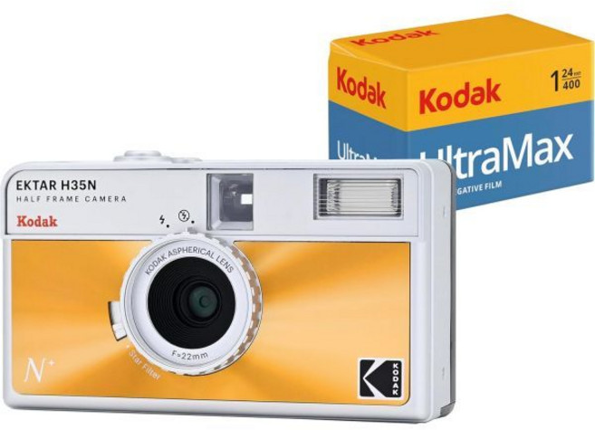 KODAK EKTAR H35N 하프 프레임 필름 카메라 번들코닥 울트라맥스 40024 포함EXP 35mm 롤 필름글레이즈드 오렌지, Glazed Orange_Bundle