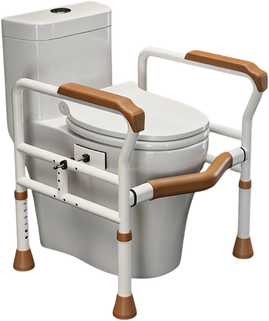 노약자 변기 안전 손잡이 높이조절 미끄럼방지 발 무타공 화장실 보조기구, 브라운, 1개