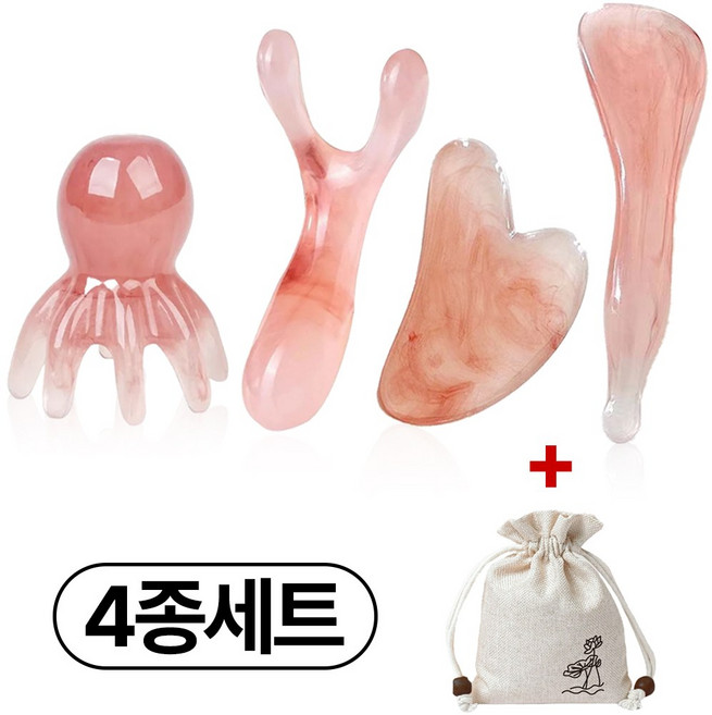 프렌티 괄사 마사지기 두피 얼굴 바디 괄사 마사지 도구 세트, 4개, 혼합색상