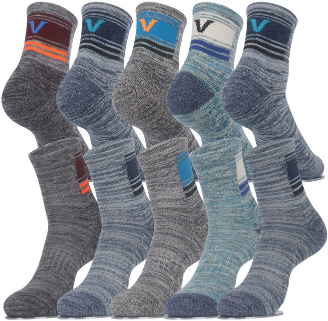 발렌티노크리스티 남성용 두꺼운 쿠션 센터 V 포인트 작업 등산 스포츠 양말, 남성용 (250-270), 남성용색상_10켤레, 1개