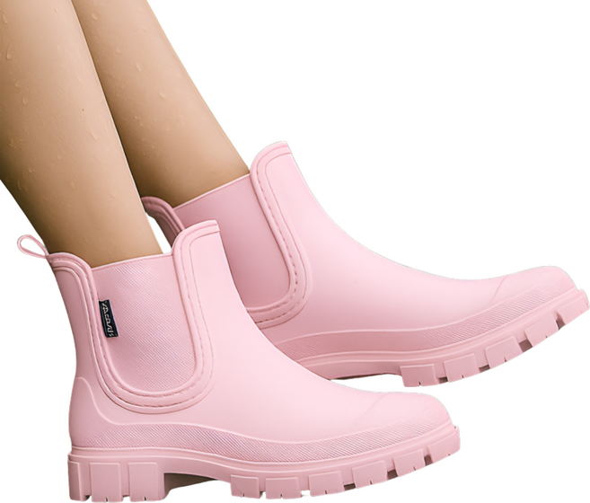 슈토리 레인부츠발편한 여성장화 데일리 미들 숏 3CM 미끄럼방지, 1개, 핑크
