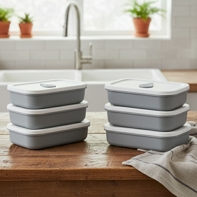소노리떼 국산 실리콘 스팀홀 반찬통 반찬그릇 밥팩 직사각 400ml 6팩 세트, 6개, 그레이