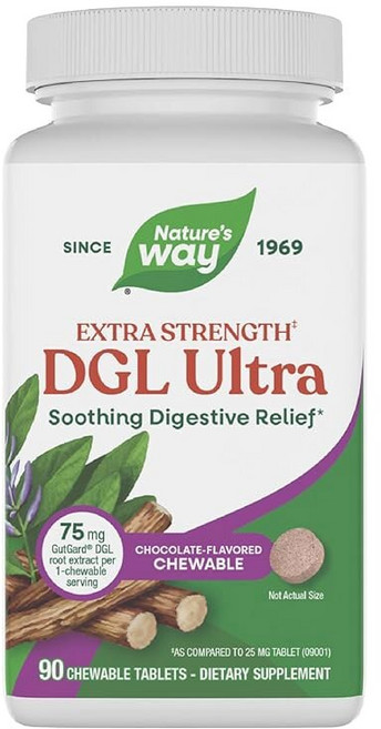 네이처스 웨이 DGL 울트라 엑스트라 스트렝스 (1) 감초 뿌리 추출물 진정 소화 굿가드 & 글루텐 프리 초콜릿 맛 츄어블 정제 90개 (포장은 다를, 1개